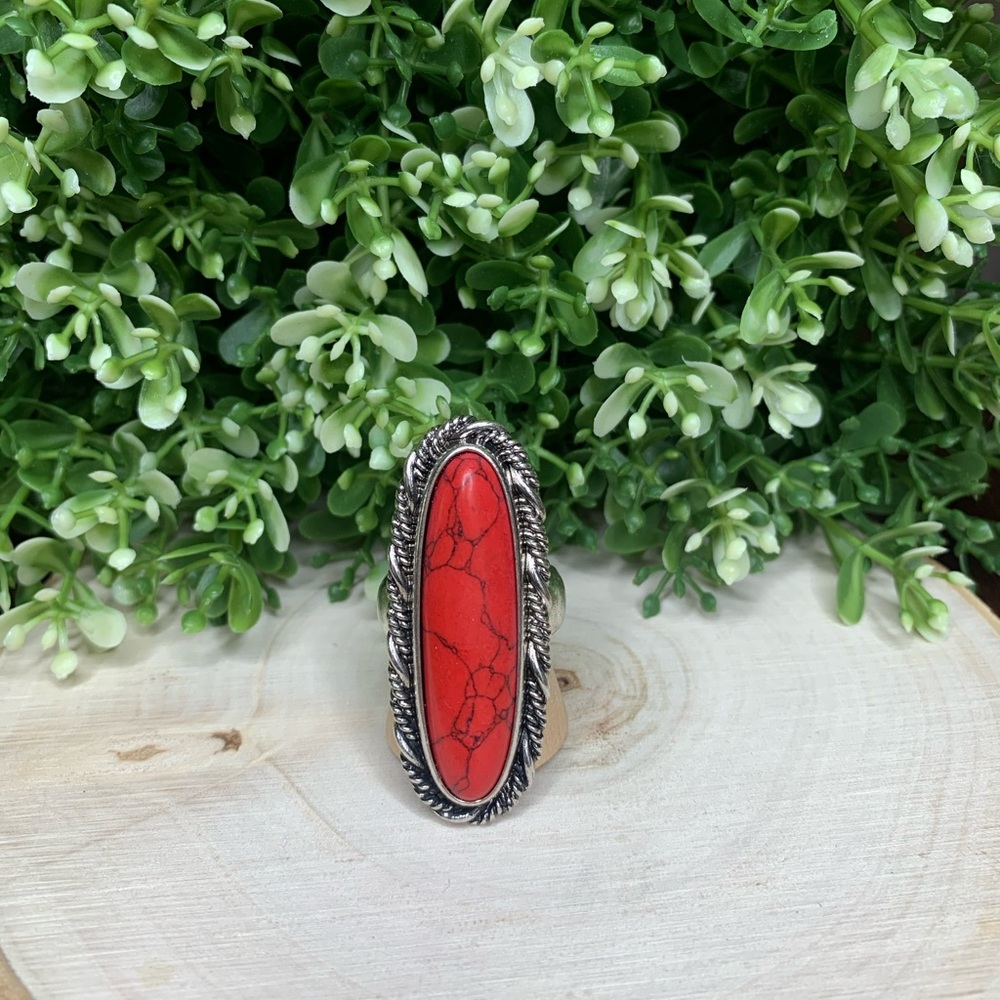 Red squash blossom style ring